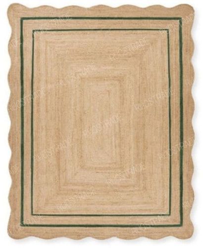 Green Border Wavy Rectangle Handmade Jute Rug