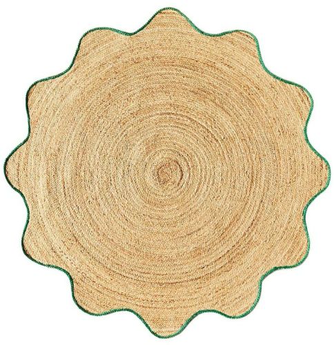 Green Edge Wavy Round Handmade Jute Rug
