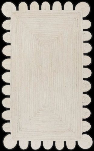 Ivory Scalloped Rectangle Handmade Jute Rug