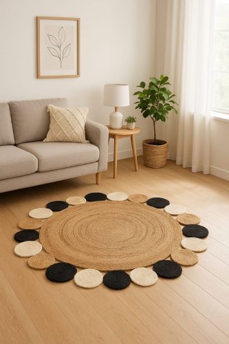 Multi Color Medallion Round Handmade Jute Rug