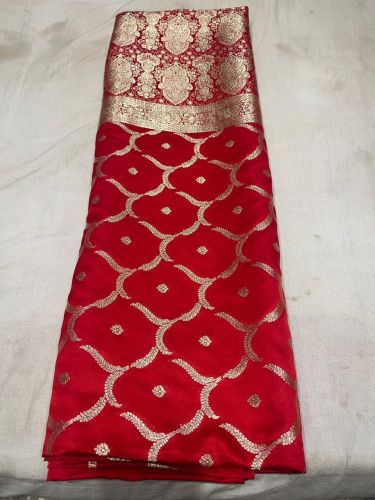 Red Banarasi Silk Saree with Gold Zari Border