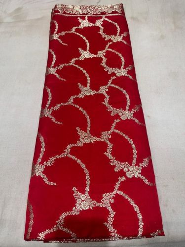 Red Banarasi Silk Saree with Gold Zari Curved Floral Jaal