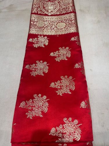 Red Banarasi Silk Saree with Gold Zari Floral Bunch Butta
