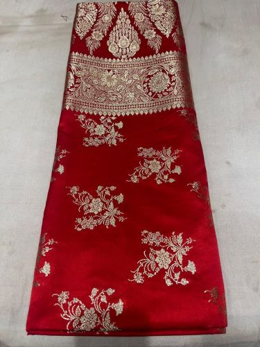 Red Banarasi Silk Saree with Gold Zari Floral Sprig Butta