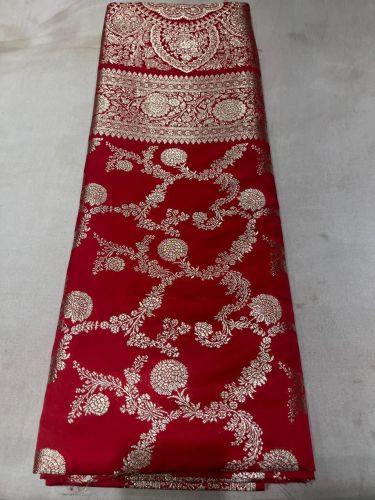 Red Banarasi Silk Saree with Gold Zari Floral Jaal Work