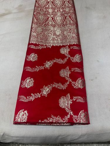 Red Banarasi Silk Saree with Gold Zari Floral Vine Work