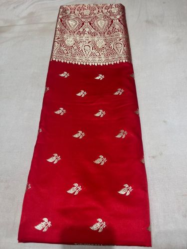 Red Banarasi Silk Saree with Gold Zari Patti Booti