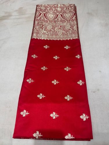 Red Banarasi Silk Saree with Gold Zari Small Booti Work