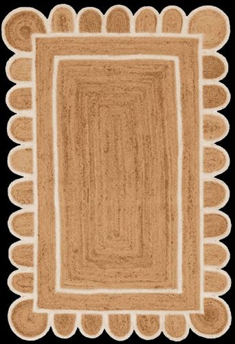 White Framed Scalloped Rectangle Handmade Jute Rug