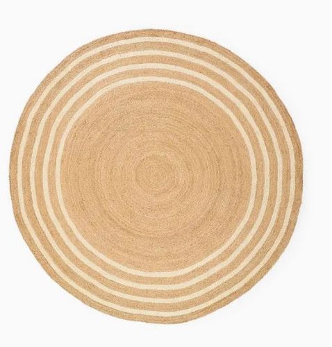 White Multi Stripe Round Handmade Jute Rug