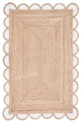 White Scalloped Rectangle Handmade Jute Rug
