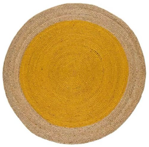 Yellow Round Braided Handmade Jute Rug