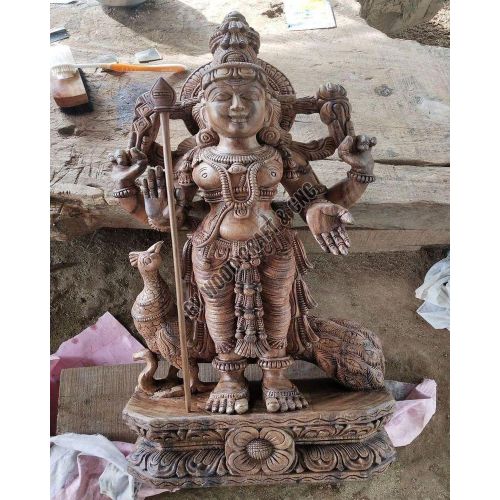 24 Inch Hand Carved Wooden Murugan Statue