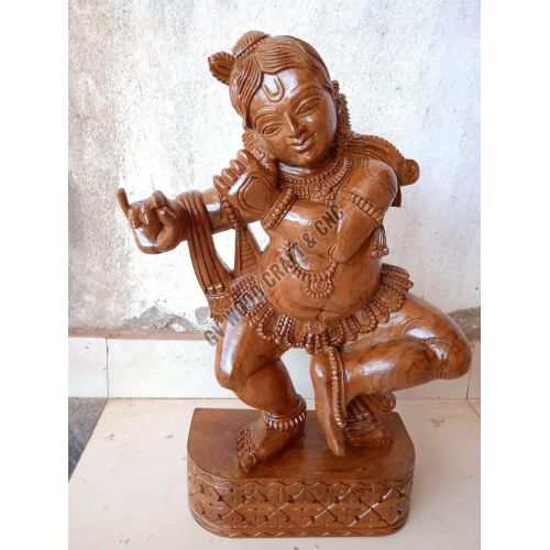 24 Inch Vaagai Wood Beautiful Dancing Krishna Carved Idol