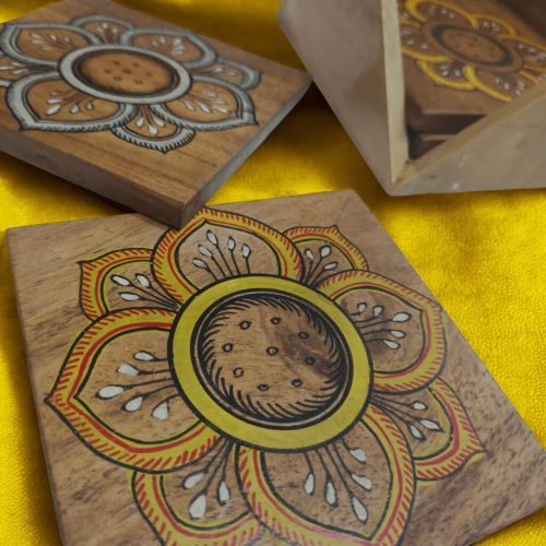 Artisanal Indian Wooden Painted Coaster
