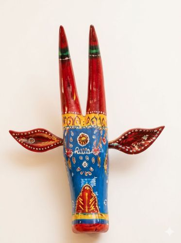 Azure Tribal Wooden Bull Wall Decor