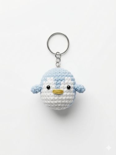 Handmade Chroachet Blue Penguin Keychain