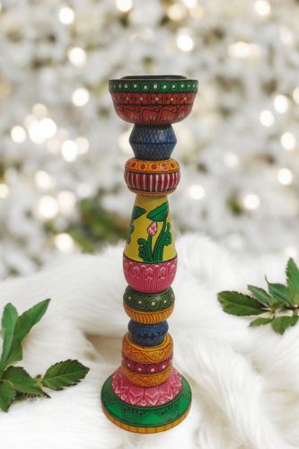 Odisha Pattachitra Hand Painted Wooden Candel Stand