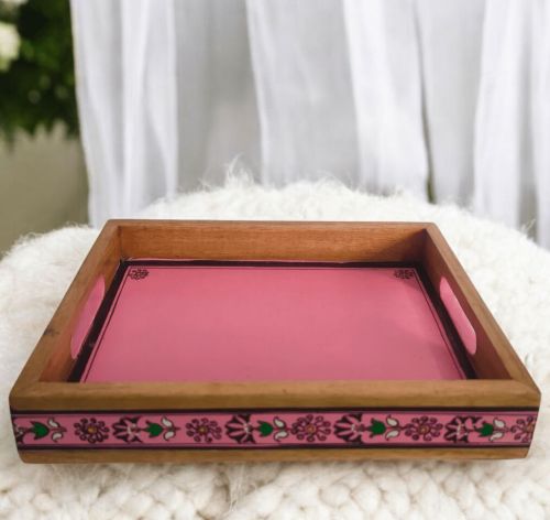 Pink Tranquil Rectangular Wooden Tray