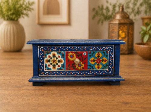 Royal Blue Handcrafted Wooden Storage Box