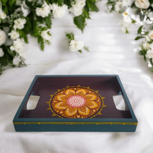 Yellow Vibrant Floral Hand Painted Wooden Tray