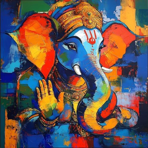 Colorful Lord Ganesha Abstract Canvas Wall Painting