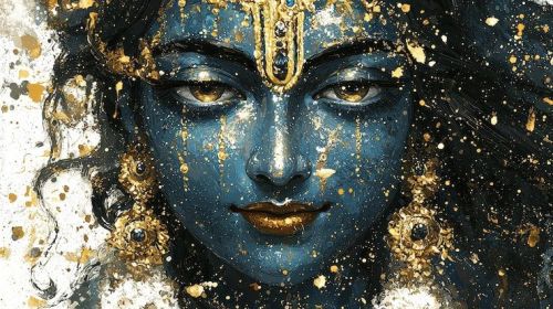 Divine Krishna Splash Art Canvas Wall Painting