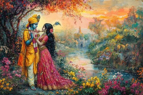 Enchanted Radha Krishna Garden Canvas Wall Painting