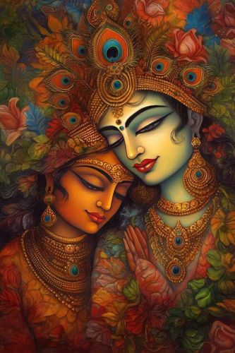 Floral Radha Krishna Divine Canvas Wall Painting