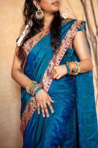 Ladies Blue Border Work Silk Saree