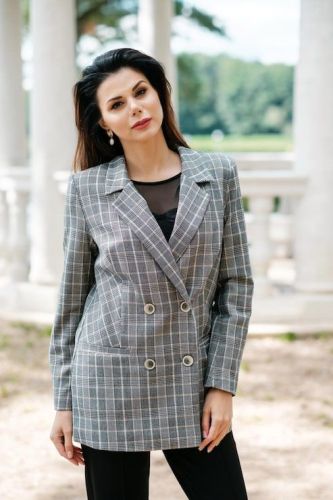 Ladies Checkered Double Breasted Blazer
