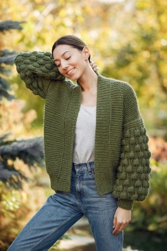 Ladies Chunky Knit Open Front Cardigan Sweater