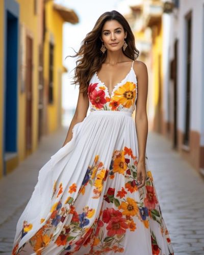Ladies Floral Print Summer Maxi Dress