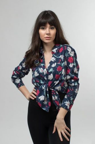 Ladies Floral Print Tie Knot Shirt
