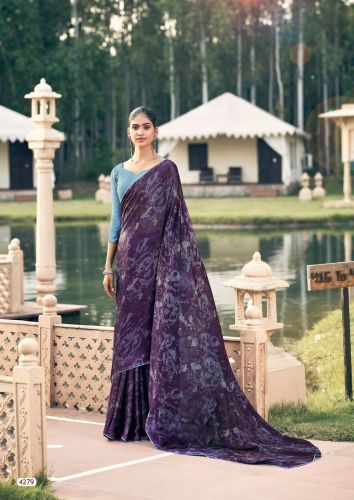 Ladies Purple Floral Print Saree