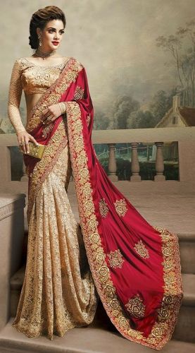 Ladies Red Bridal Embroidered Saree