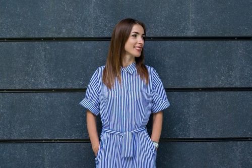 Ladies Striped Shirt Dress With Belt
