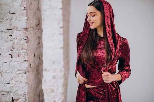Ladies Velvet Co Ord Set With Hooded Shrug