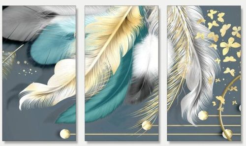 Luxury Feather Abstract 3 Panel Canvas Wall Painting