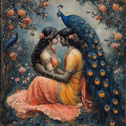 Peacock Garden Radha Krishna Canvas Wall Painting