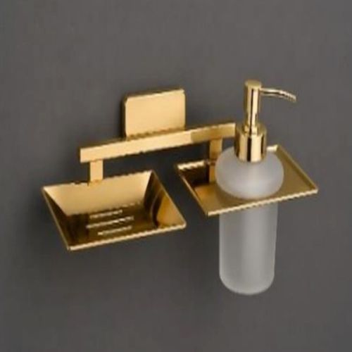 304 Stainless Steel Gold Finish Prime Soap Dish with Liquid Soap Dispenser