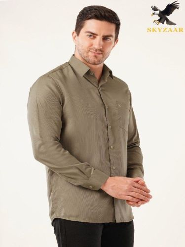 Mens Plain Dusty Olive Full Sleeve Cotton Shirt