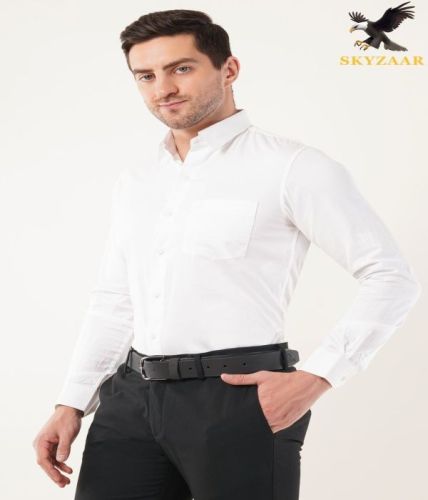 Mens Plain White Cotton Full Sleeve Shirt