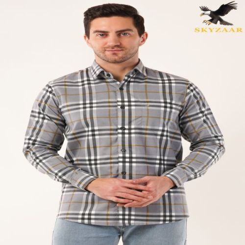 Mens Premium Grey Check Full Sleeve Cotton Shirt