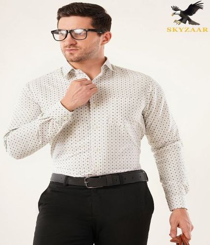 Mens Premium White Printed Cotton Full Sleeve Shirt