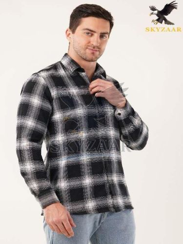 Mens Black and White Full Sleeve Cotton Check Shirt