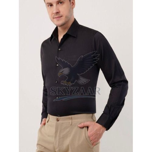 Mens Black Cotton Linen Full Sleeve Shirt
