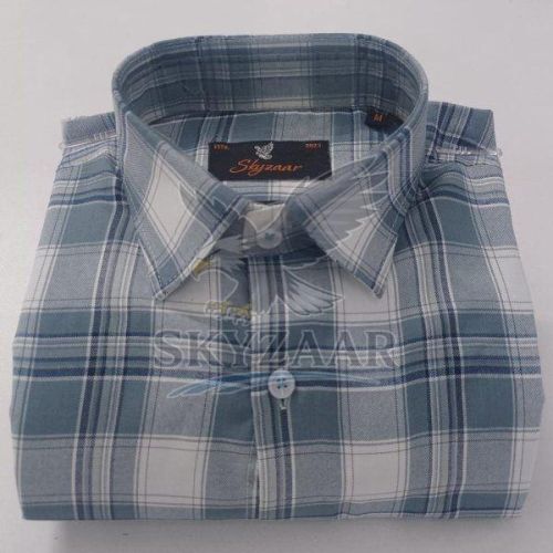 Mens Blue and White Full Sleeve Cotton Check Shirt