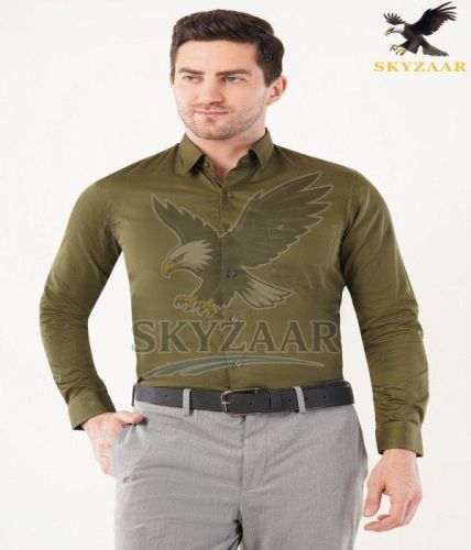Mens Fashionable Foggy Green Cotton Full Sleeve Shirt