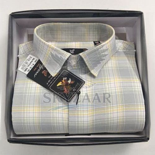 Mens Grey and Yellow Full Sleeve Cotton Check Shirt